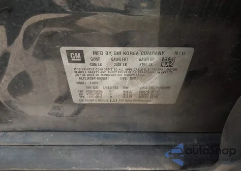 2015 Chevrolet Trax 1Ls z USA, uszkodzony, nr VIN KL7CJKSB4FB060071